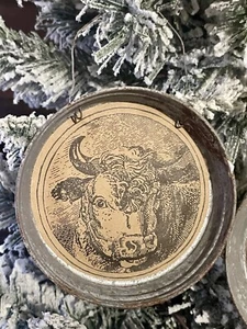 Farm Faces Rusty Metal Mason Jar Lid Bull Ornament NEW - Picture 1 of 10