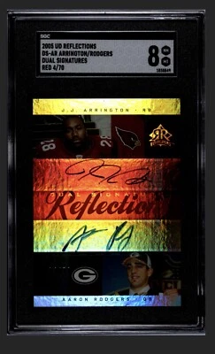 2005 Upper Deck Reflections Aaron Rogers/ Joey Arrington Rookie Auto *Red #4/70  - Image 1 of 2