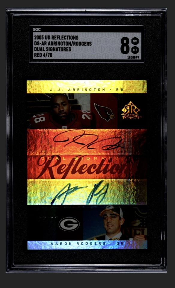2005 Upper Deck Reflections Aaron Rogers/ Joey Arrington Rookie Auto *Red #4/70  - Image 1 of 2