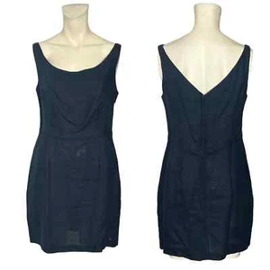 Mini vestido Esprit talla 11 vintage de lino Y2K azul marino talla 11 nuevo con etiquetas - Imagen 1 de 6