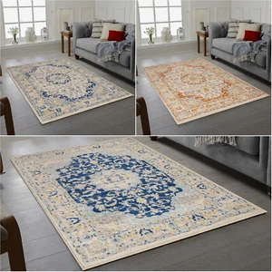New Modern Traditional Faded Blue Cream Rug Large Small Living Room Mat Cheap UK - Picture 1 of 12