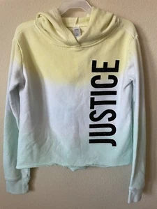 Justice Yellow Blue Ombre Glitter Sparkle Logo Girls’ Pullover Hoodie Size 8 - Picture 1 of 3