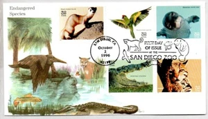ENDANGERED SPECIES FERRET, CROCODILE, OCELOT, PARROT, MONK SEAL, EDKEN FDC - Picture 1 of 1