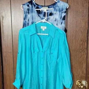 Dressbarn Women's Shirt Bundle Size L -Sleeveless & Roll-Tab Long Sleeve Tie-Dye - Picture 1 of 16