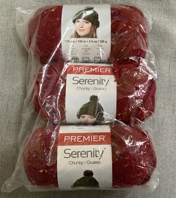 Premier Yarn Serenity Chunky Tweed Claret Red Pacote com 3 Skiens 109 jardas cada - Imagem 1 de 4