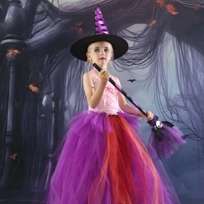 Conjunto completo de vestido de malla para niños Hocus Pocus Sara Sanderson niñas traje de Halloween Foto 1 de 4
