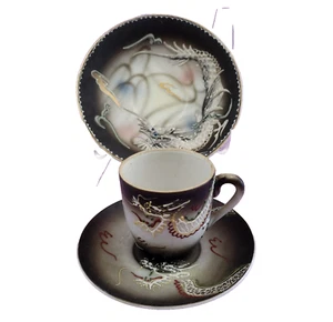 Taza de té y platillos Dragonware Demitasse 3 piezas de colección Moriage japonesa Gales China - Imagen 1 de 16