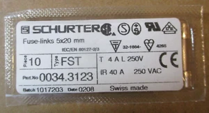 QTY-10 SCHURTER 0034.3123 FST 4 A 250V SICHERUNGSEINSÄTZE 5X20MM - Bild 1 von 3