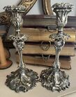 Antique Pair Of Ornate Silver Plated Candlesticks
