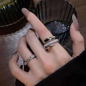 Micro intarsio anello moda set due pezzi bocca aperta donna luce lusso - Foto 1 di 4