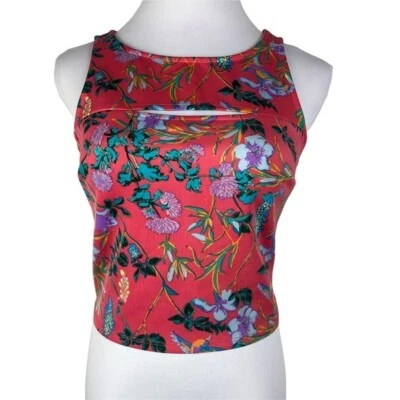 Top corto deportivo floral Decree para mujer mediano rosa coral recorte sin mangas Foto 1 de 4