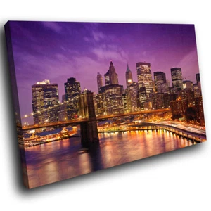 SC318 Ciudad de Nueva York Retro Púrpura Paisaje Lona Arte de Pared Impresiones de Imagen Grande - Imagen 1 de 6