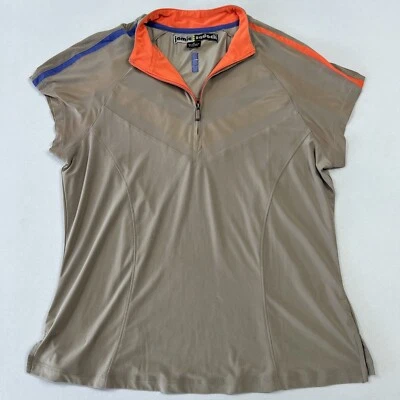 Женская рубашка-поло Jamie Sadock на молнии 1/4 для гольфа полиэстер спандекс бежевый желтовато-коричневый размер M - Изображение 1 из 4