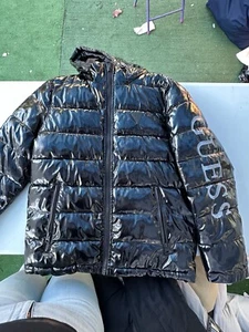 GUESS Men's Holographic Puffer Jacket Black - Picture 1 of 10