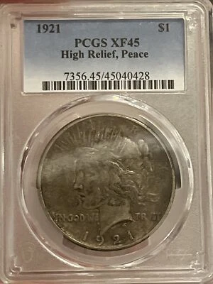 1921  HIGH RELIEF PEACE DOLLAR    PCGS  XF45   KEY DATE - Image 1 of 4