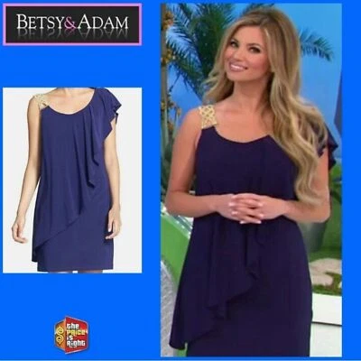 Betsy & Adam one-shoulder purple rhinestone shoulder cocktail dress 4 - Image 1 of 4