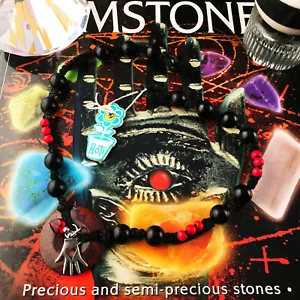 HOTI Hemp Handmade Blood Red Jasper Donut of Healing Black Wood Beaded Necklace - Foto 1 di 6