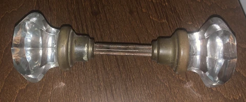 1 Set-Vintage Brass Glass Door Handle Knobs w/ Set Screws 2 1/4 x 2 1/4 1930's Cover