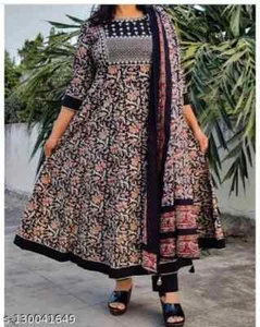 Rakshabandhan Regalo Tradicional Indio Impreso Anarkali Rayón Kurta Set para Mujer - Imagen 1 de 6