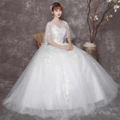 Vestidos de novia cuello en V apliques de encaje tul novia vestido de baile hasta el suelo Foto 1 de 4