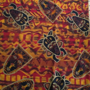 African Mask 53" x 44" Cotton Quilt Fabric Craft Material Gold Rust Black #37 - Picture 1 of 2