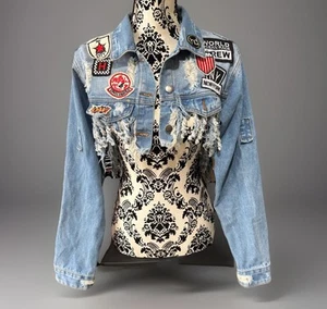 Access Granted Patch Denim Jacket -Size S Blue Wash - Picture 1 of 6