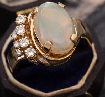 Anello in argento sterling 925 con opale naturale e zirconi regalo per lei - Immagine 1 di 4