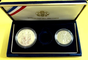 1994 World Cup Commemorative PROOF Silver Dollar + Clad 50c Pc - Picture 1 of 7