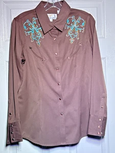 Panhandle Slim Manga Larga Snap Grande Bordado Yema, Retro Western Wear - Imagen 1 de 13