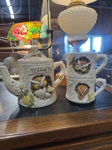 VTG Enesco Marks & Rosenfeld Stackable Raccoon "Tea For Two" Teapot Mug Set 1977 - Picture 1 of 7