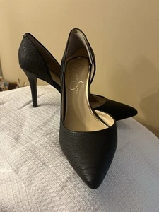 Jessica Simpson elegante Schuhe mit Absatz Größe 7,5 schwarz Kunstschlangenleder U24 - Bild 1 von 9