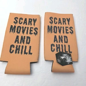 Scary Movies And Chill Lot of 2 Orange Koozie Horror Drink Beverage Holder - Picture 1 of 3