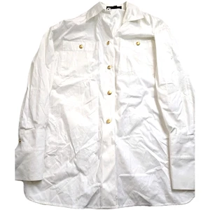 ESCADA SPORT Long Sleeve Button BLOUSE Top SIZE S Solid White Cotton - Picture 1 of 13