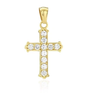 14k Solid Yellow Gold 1Ct CZ Religious Cross Pendant 1" - Picture 1 of 6