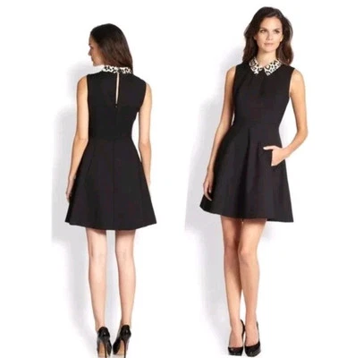 Платье Kate Spade черное Rissa Fit Flare Leapord воротник с подкладкой сзади на молнии размер 6 - Изображение 1 из 4