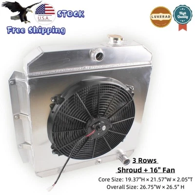 3Row Radiator+16"Fan For Chevrolet 3100/3200/3400/3500/3600/3700/3800 1955-1959 - Изображение 1 из 4