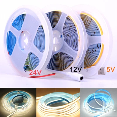 COB LED Strip Light DC 5V 12V 24V Flexible LED Tape Lights DIY Home 3000K-6000K - image 1 of 4