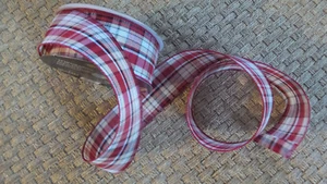 XMAS Ribbon WIRE EDGE Red White Tan Black PLAID New 2 1/2" wide X 5 Yds - Picture 1 of 4
