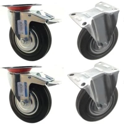 SET 4 RUOTE 2 FISSE 2 PIROETTANTI FRENO GIREVOLI V. MISURE CARRELLI ROTELLE - Immagine 1 di 4