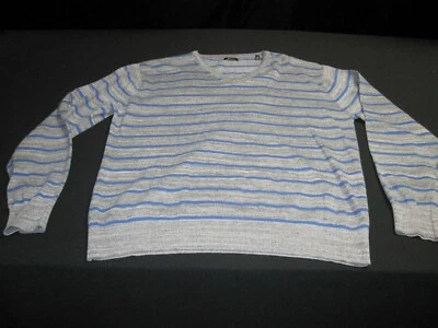PD&C Men's Blue Gray Striped V-Neck Long Sleeve Sweater Medium ~ 7860 - Image 1 of 4