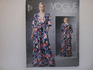 Vogue 1735 Lounging Dress Kimono Caftan Tie Front Dress Pattern XS-M or L-XXL - Picture 1 of 9