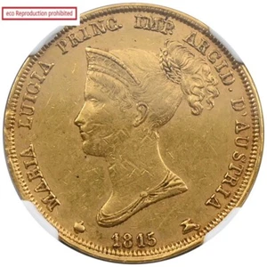 Italy 1815 Maria Luisa 40 Lira Gold Coin NGC AU53 Parma - Picture 1 of 4