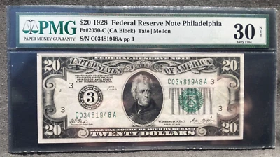1928 $20 Federal Reserve Note [] PHILADELPHIA []  🏆 FR 2050-C 🏆  PMG 30 - Image 1 of 2