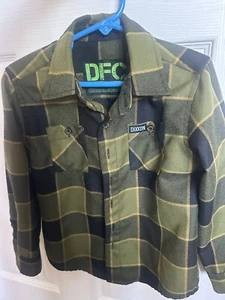Dixxon Flannel Shirt Youth XS, Button Front,Long Sleeve,Black, olive green Plaid - Picture 1 of 3