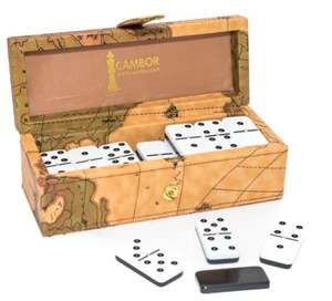 Double Six Professional Jumbo Size Two Tone Dominoes Set with Leahterette Case - Picture 1 of 4