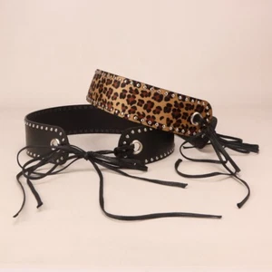 Retro Y2K Women's Punk Style Studded Leopard Print Tie Waist Belt for Daily Wear - Picture 1 of 13