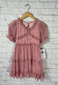 NEW Rare Editions Girls Pink Floral Short Sleeve Dress Size 10 - Picture 1 of 3