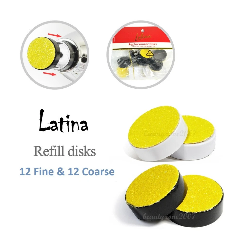 Latina Foot Electric file Replacement Disks 12 Coarse & 12 Fine Fit Tip 2 Toe - Image 1 of 1