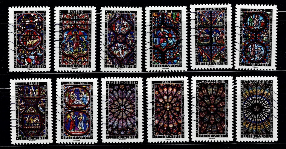 France 5137-5148 Stained-Glass Windows (12 USED stamps, 2016) - Image 1 of 1