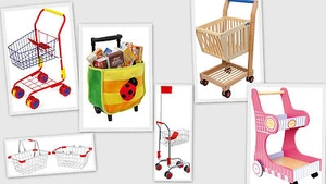 Childrens Shopping Trolley Metal Wood Kids Basket Play Shop Gift for Preschool - Picture 1 of 6